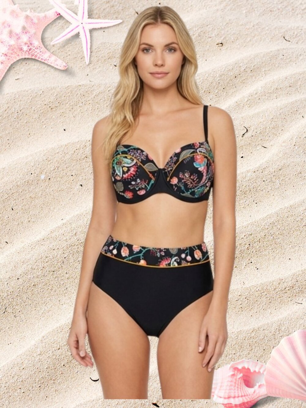 NWT Cupshe Black Floral Paisley Underwire Bikini Set - Size XL